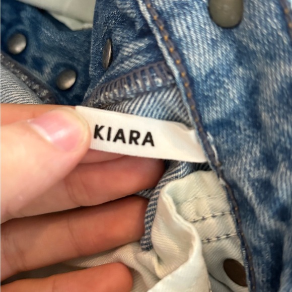 GRLFRND Revolve Kiara Tripped Up Ankle distress knee Cut blue Jeans size 28 - Picture 3 of 16